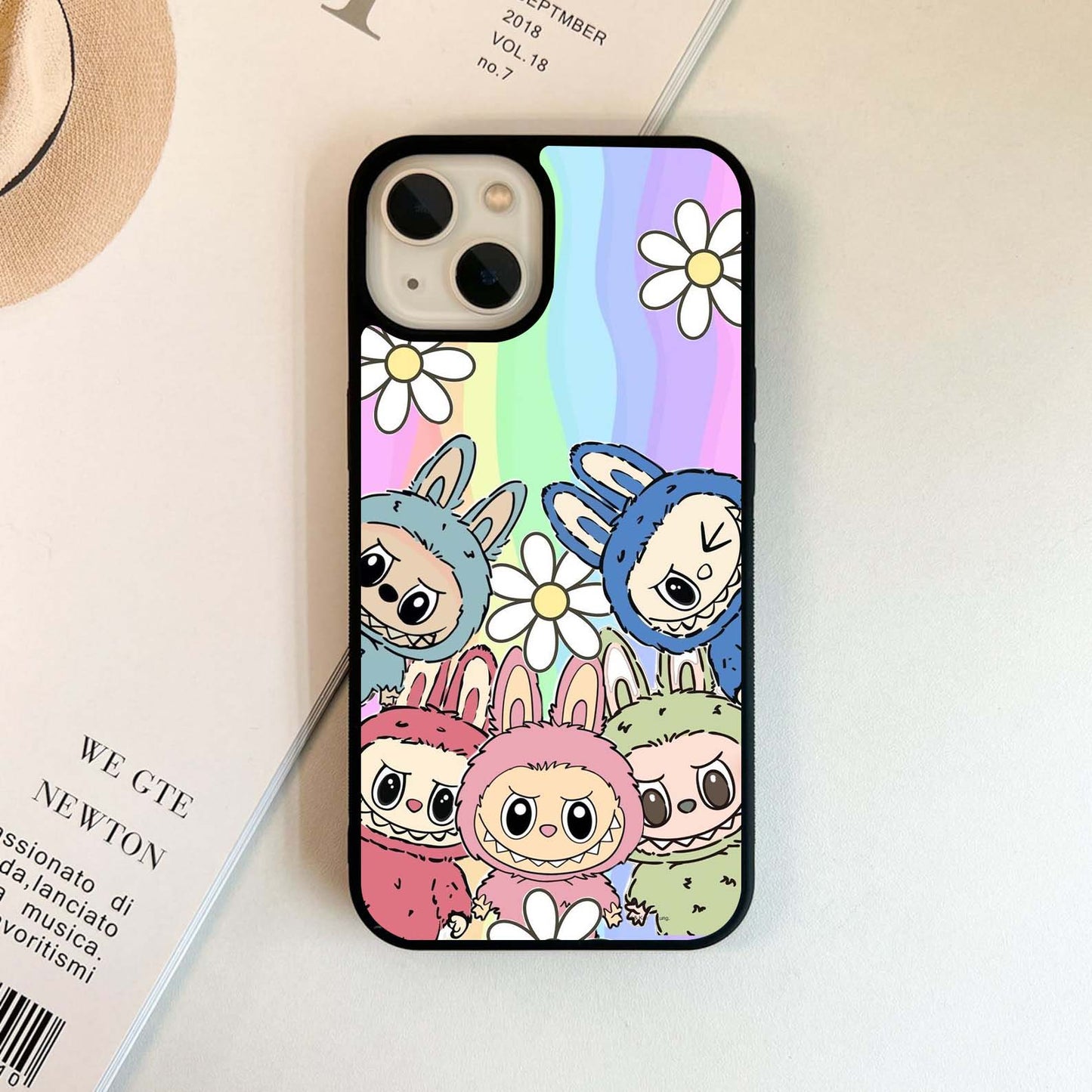 Retro Labubu Pattern Glass Case