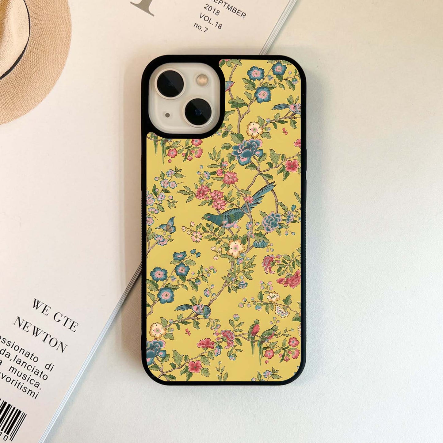 Yellow Crayon style floral Glass Case