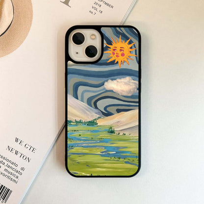 Yellow Illusion Sun Scenery Glass Case