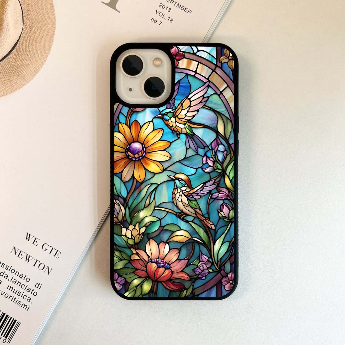 Stained Glass Birds and Flowers Glass Case