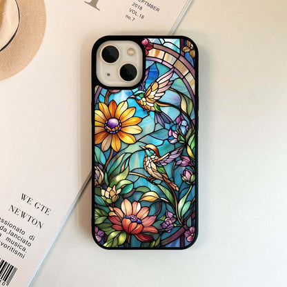 Stained Glass Birds and Flowers Glass Case
