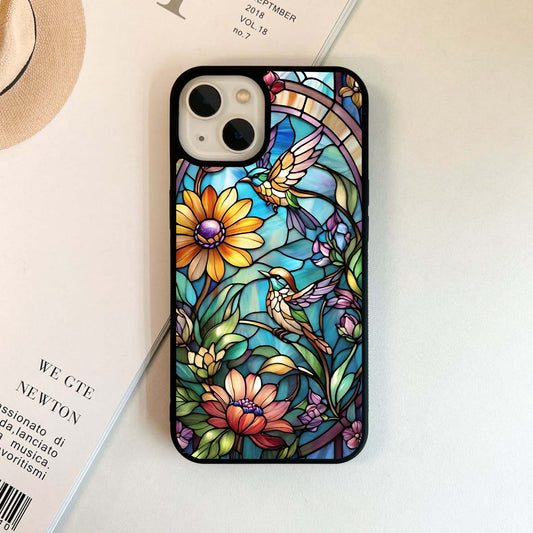 Stained Glass Birds and Flowers Glass Case