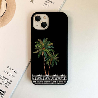 Tropical Palm Embroidery Glass Case