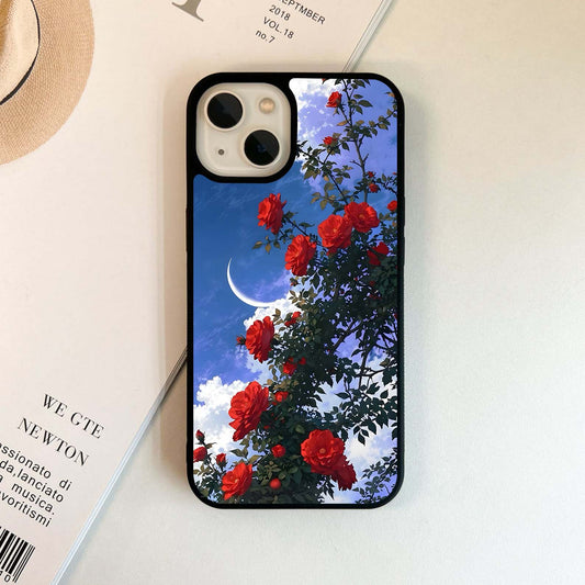 Red Roses Crescent Moon Glass Case