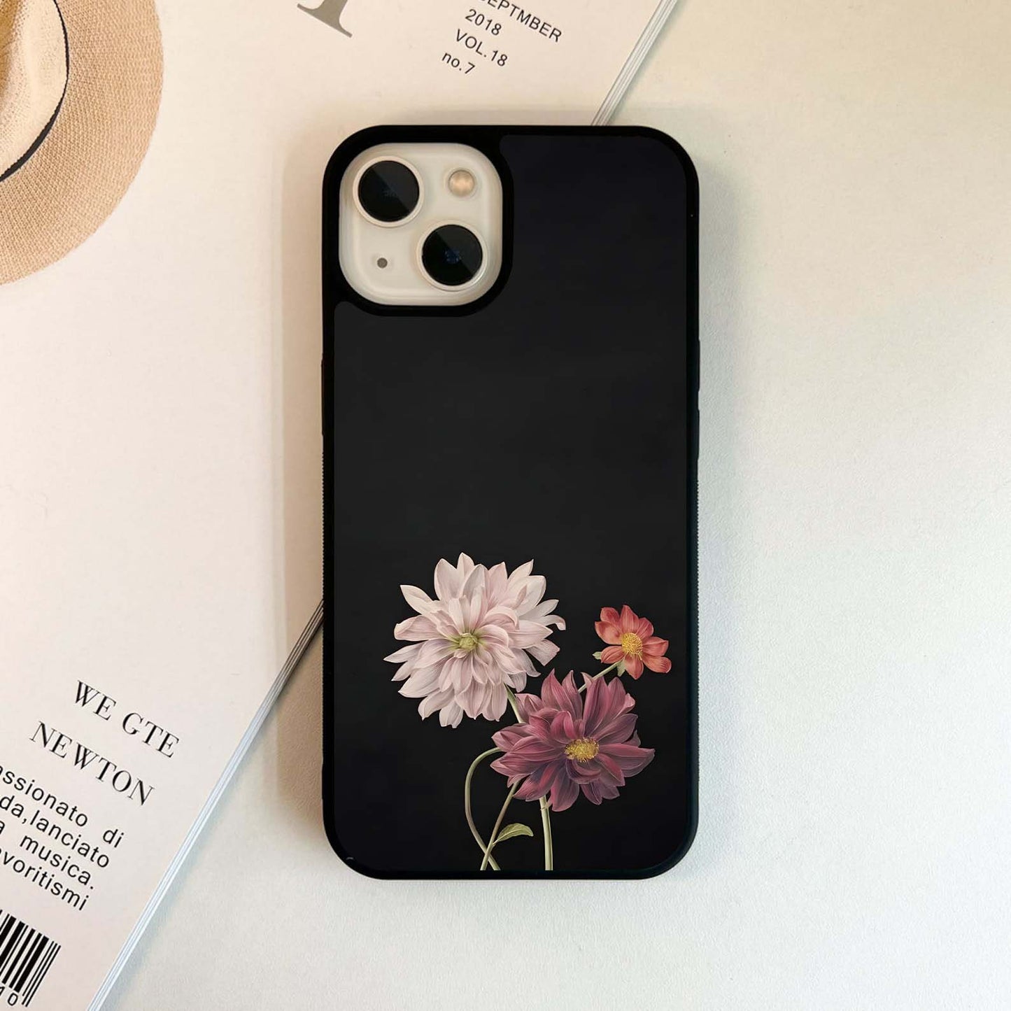 Elegant Flowers on Black Glass Case