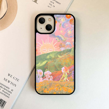 Orange Cottage Scenery Glass Case