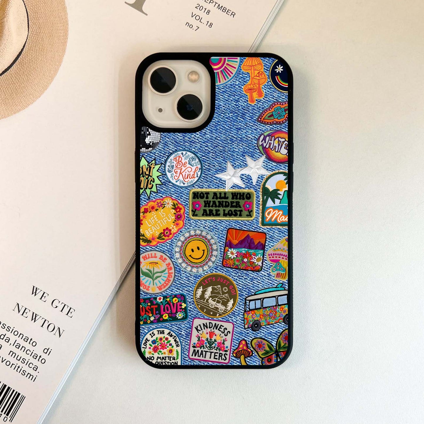 Boho Badge Denim Glass Case