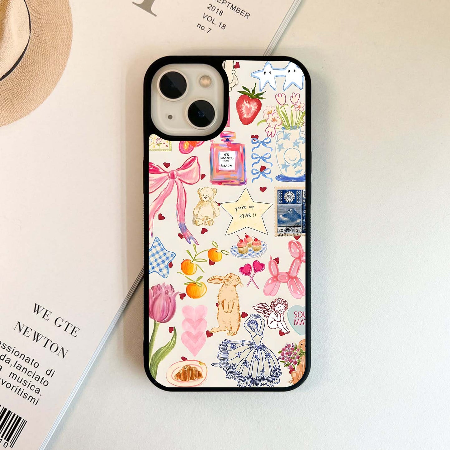 Aesthetic Bow & Bunny Stars Glass Case