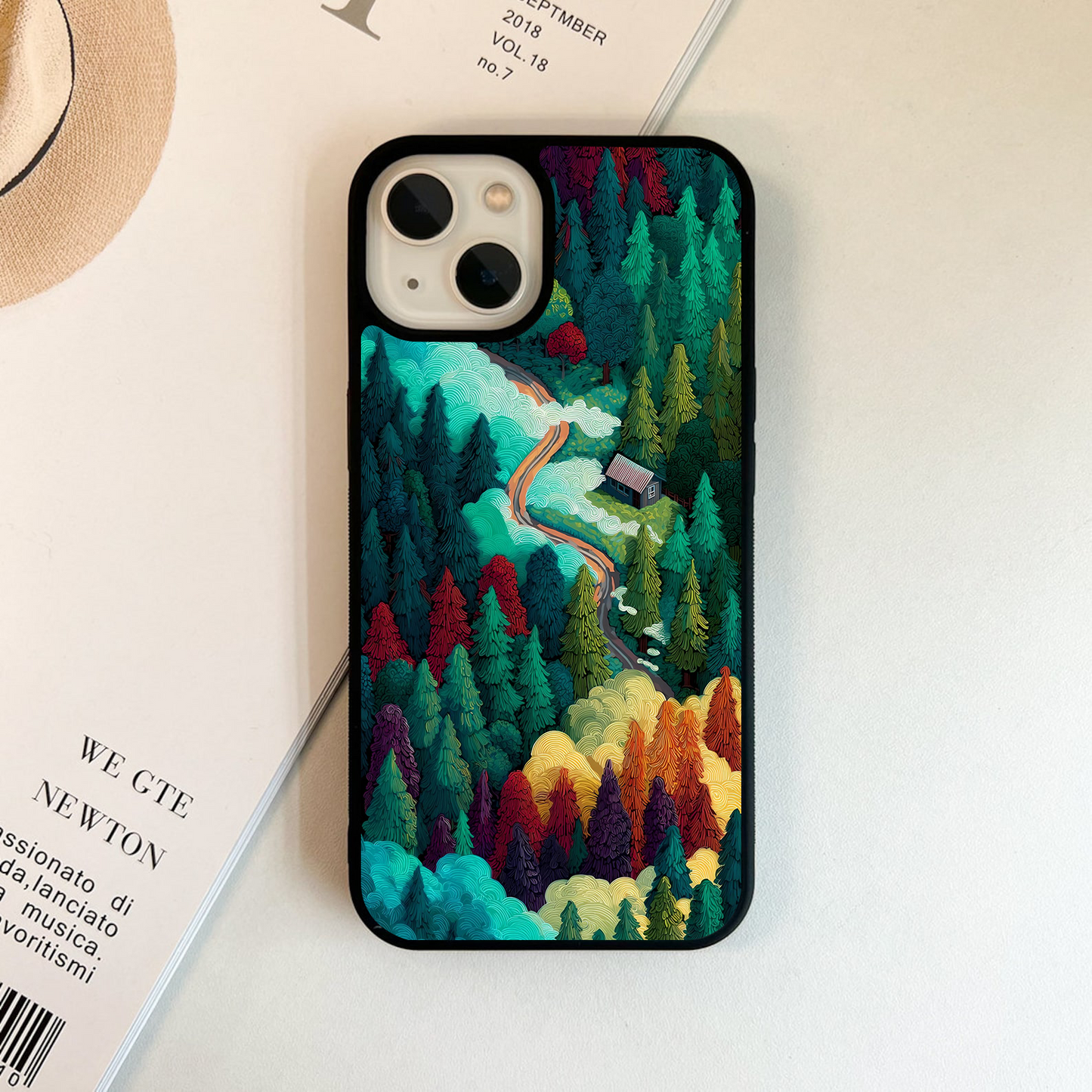 Colorful Forest With Cabin Glass Case