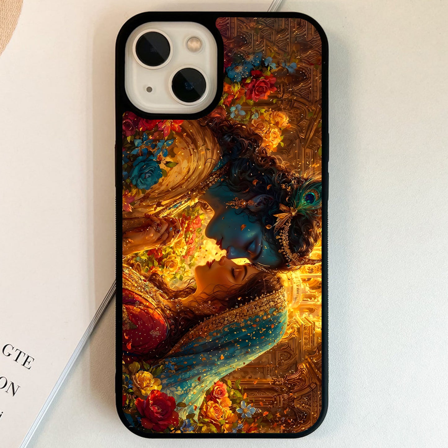 Radha Krishna Floral Love Glass Case