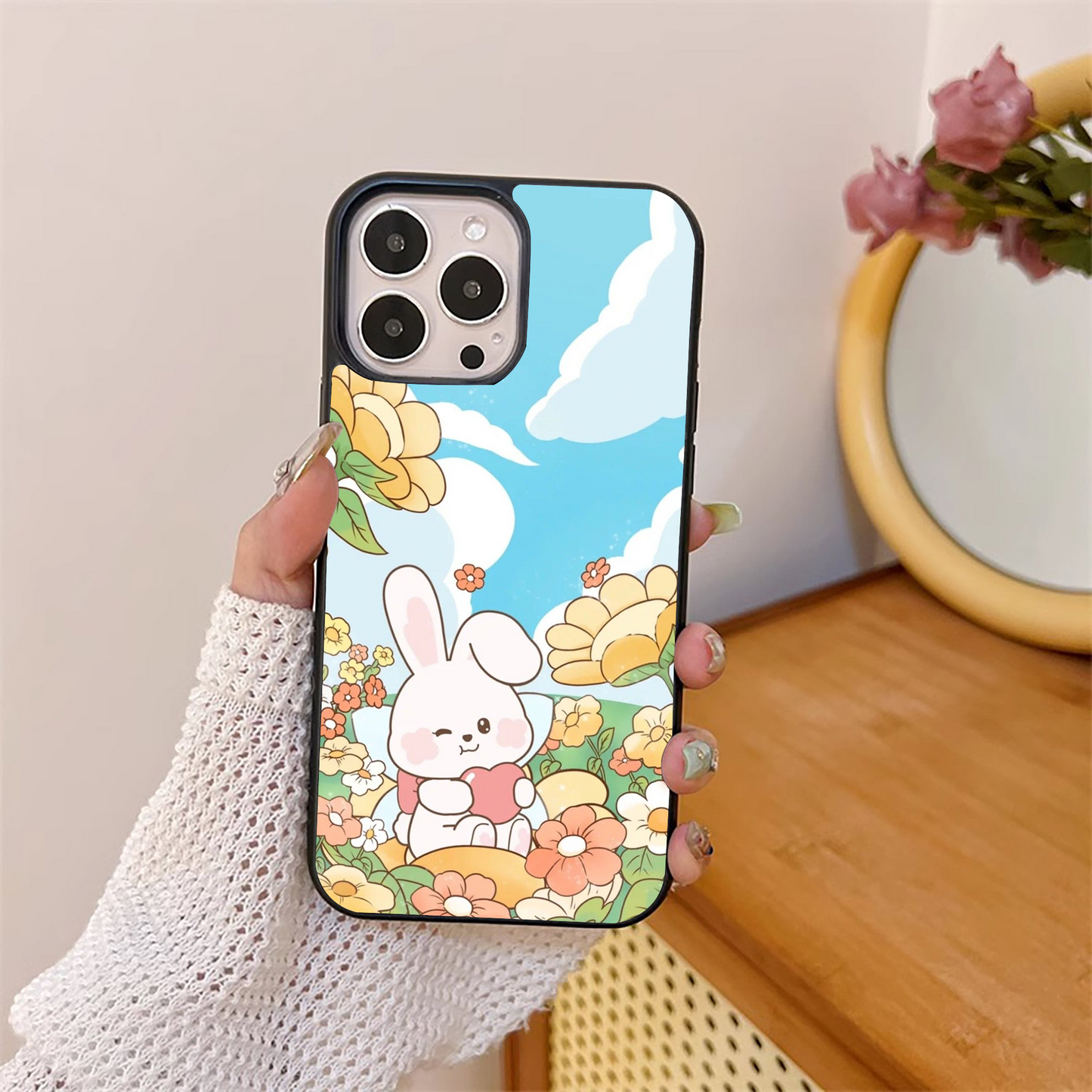 Cute Lovely Bunny Scenery Glass Case