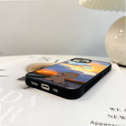 Cute Bear Watching Sunset Glass Case