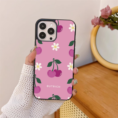 Pink Cherry Pattern Glass Case