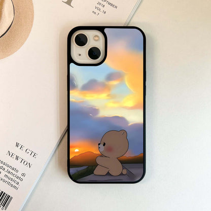 Cute Bear Watching Sunset Glass Case