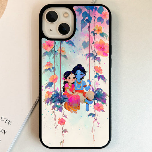 Radha Krishna Floral Swing Glass Case