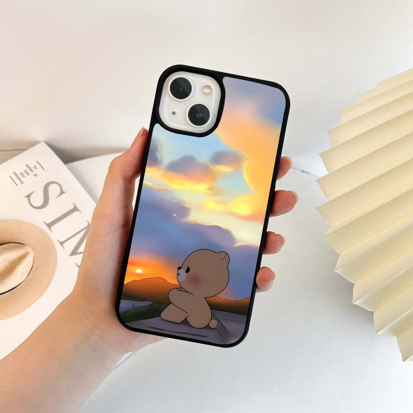 Cute Bear Watching Sunset Glass Case