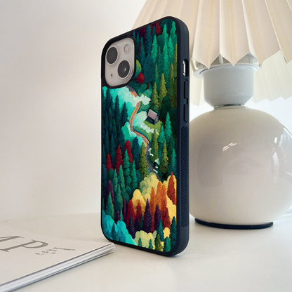 Colorful Forest With Cabin Glass Case