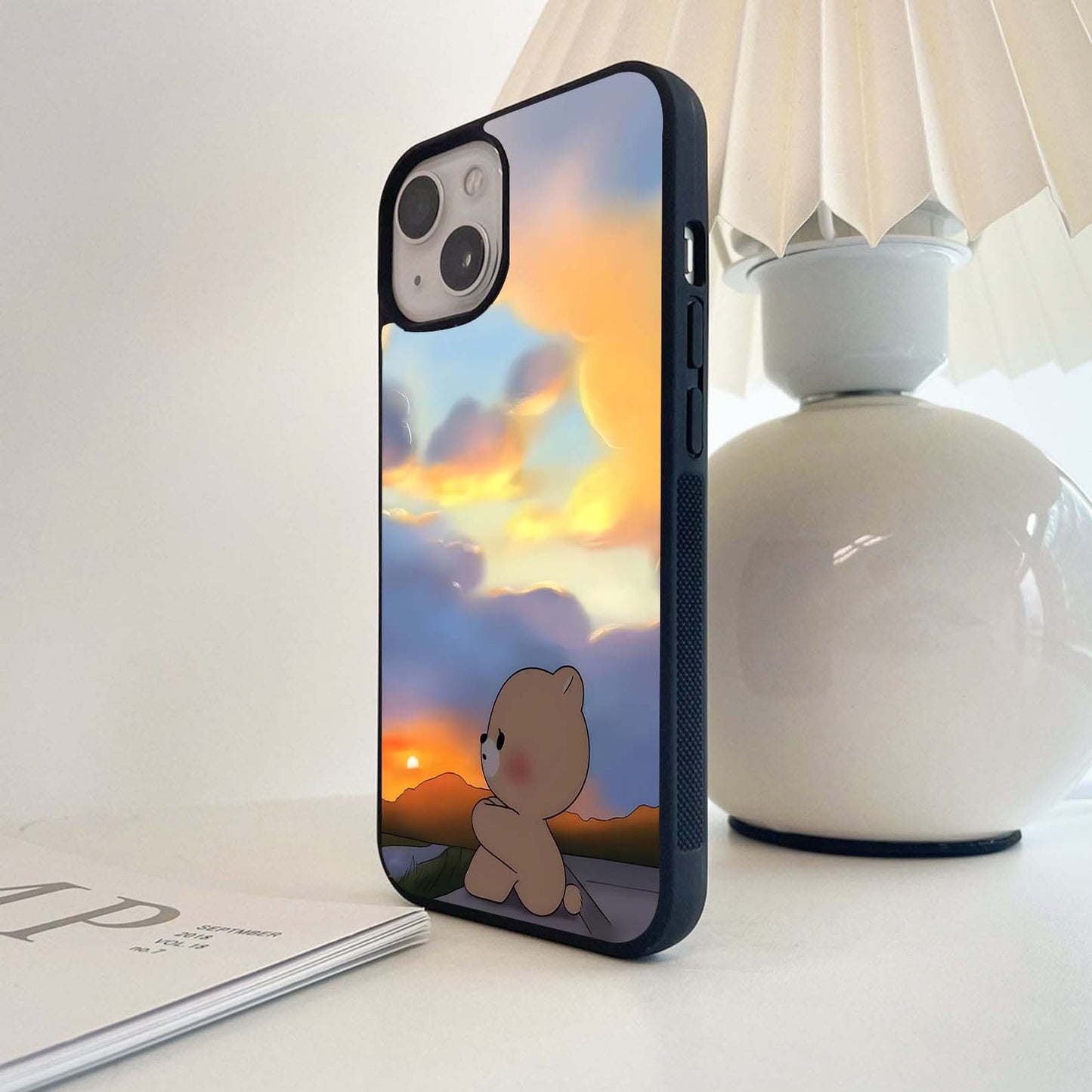 Cute Bear Watching Sunset Glass Case