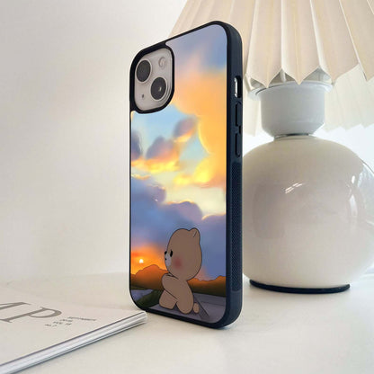 Cute Bear Watching Sunset Glass Case