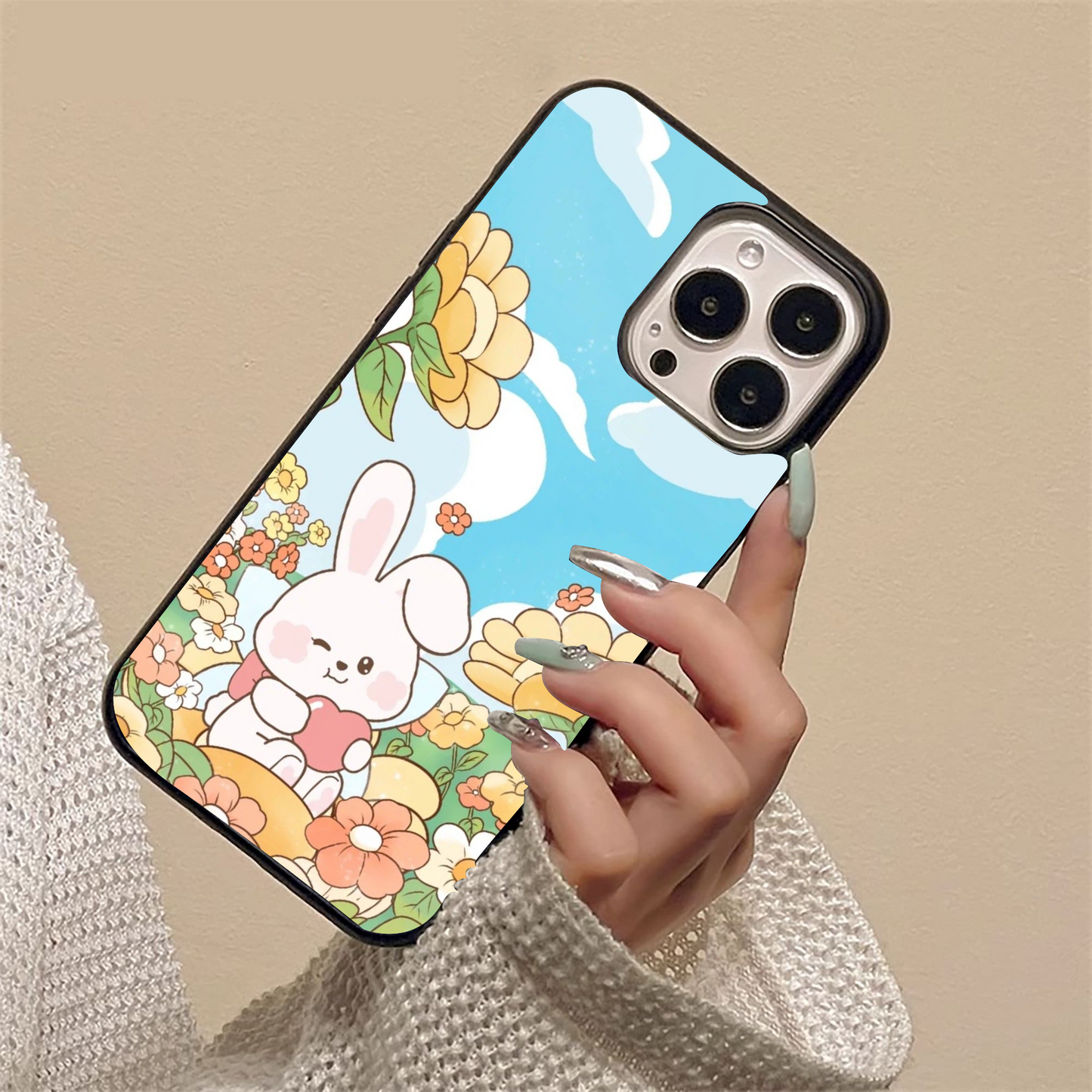 Cute Lovely Bunny Scenery Glass Case