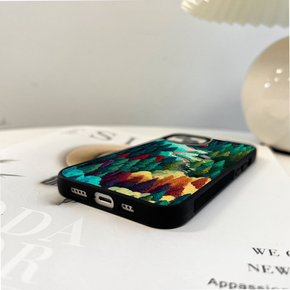 Colorful Forest With Cabin Glass Case