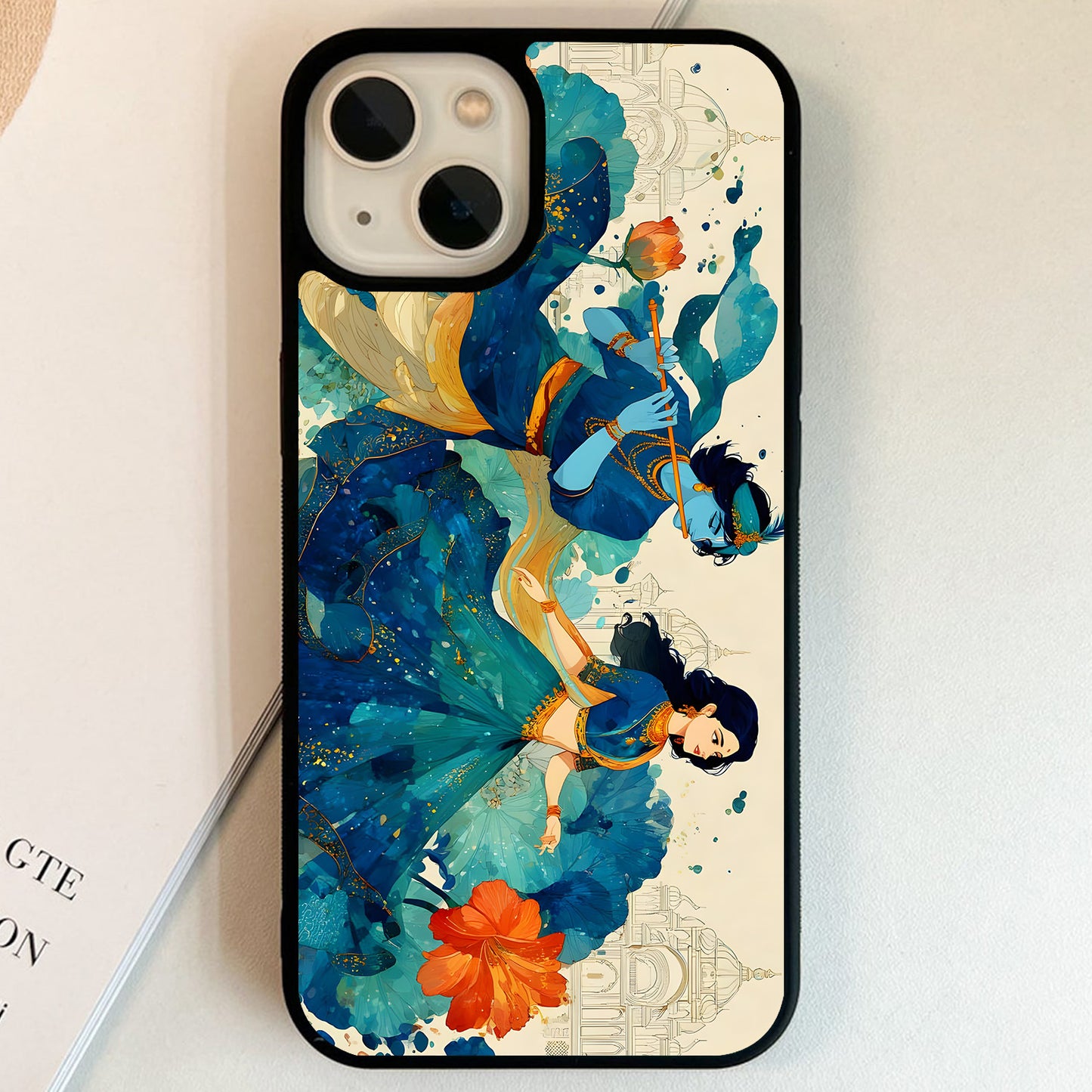Radha Krishna Lotus Dance Glass Case