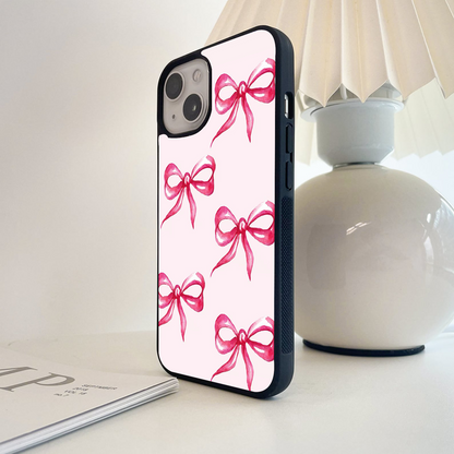 Pink And White Bow & Ribban Glass  Case