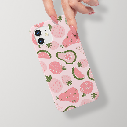 Pink Avocado & Fruits Slim Case Cover With Same Design Holder