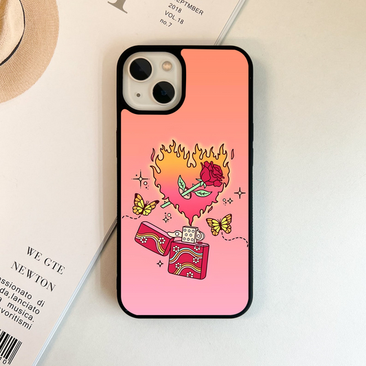 Burning Heart Flame Glass Case