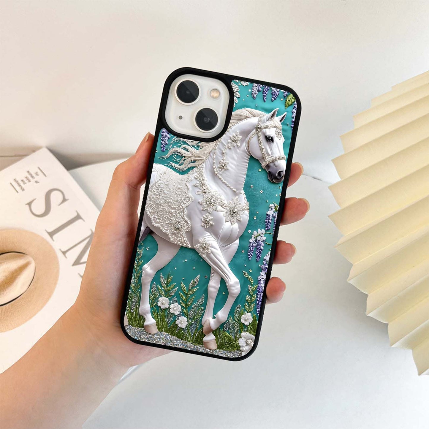 Majestic Floral Stallion Glass Case