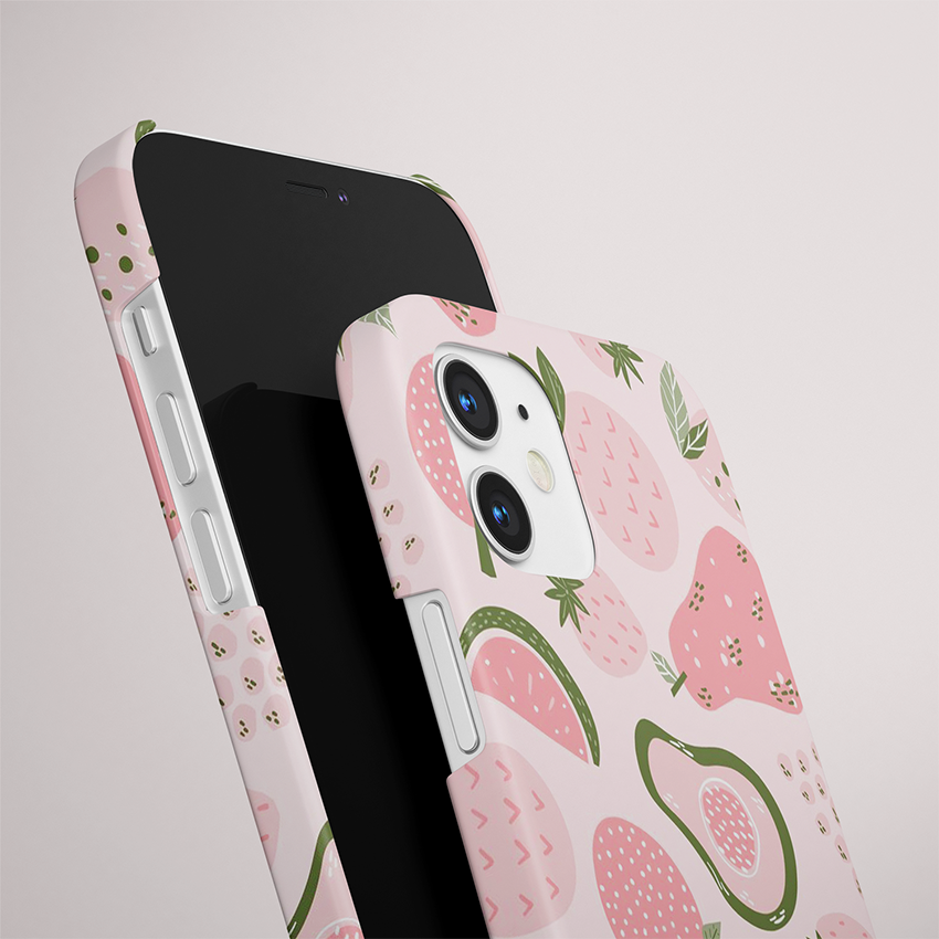 Pink Avocado & Fruits Slim Case Cover With Same Design Holder