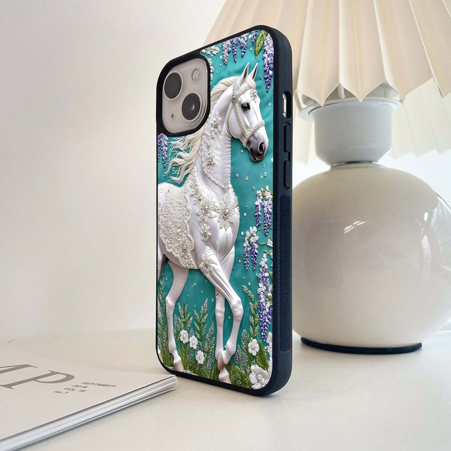 Majestic Floral Stallion Glass Case
