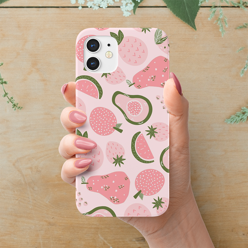 Pink Avocado & Fruits Slim Case Cover With Same Design Holder