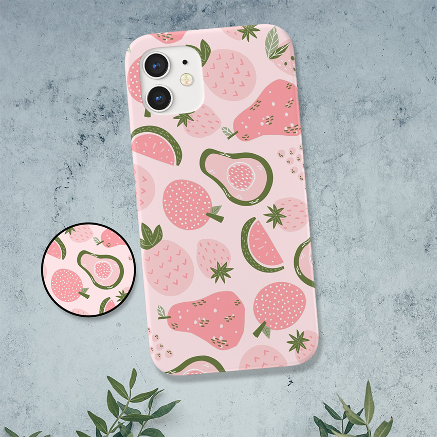 Pink Avocado & Fruits Slim Case Cover With Same Design Holder