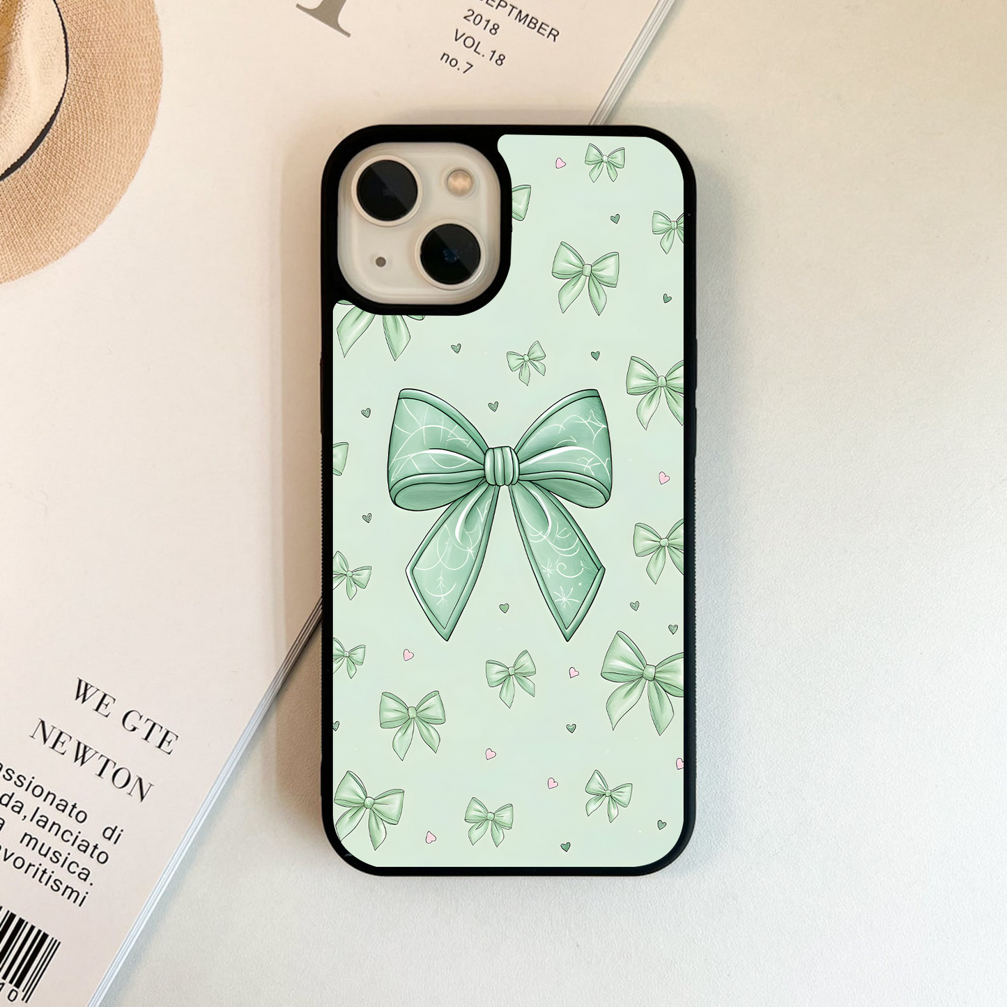 Minty Ribbon Charm Glass Case