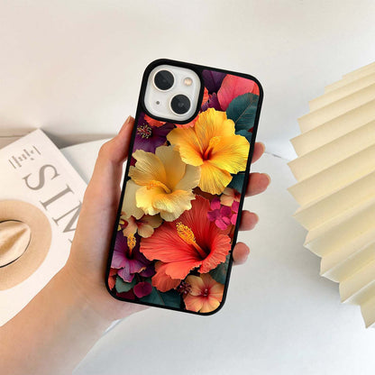 Multicolor Hibiscus Flowers Glass Case