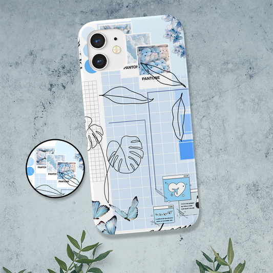 Blue Aesthetic Flower Pantone Slim Case Cover With Same Design Holder
