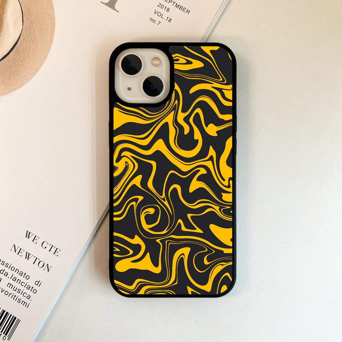 Black & Yellow Abstract Pattern Glass Case