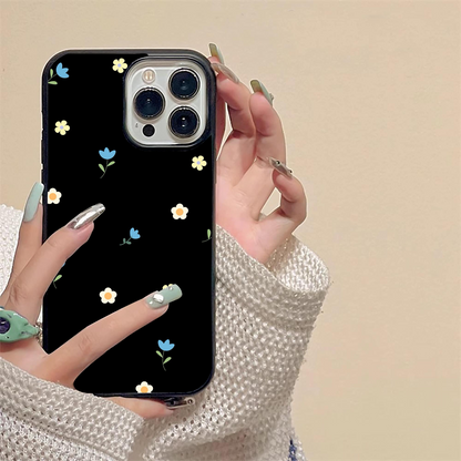 Minimalistic Blue With White Flower Pattern Glass Case