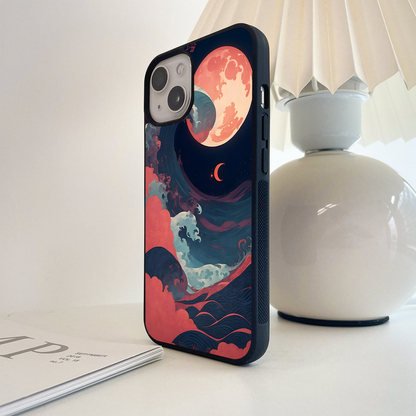 Waves And Moon Shade Glass Case