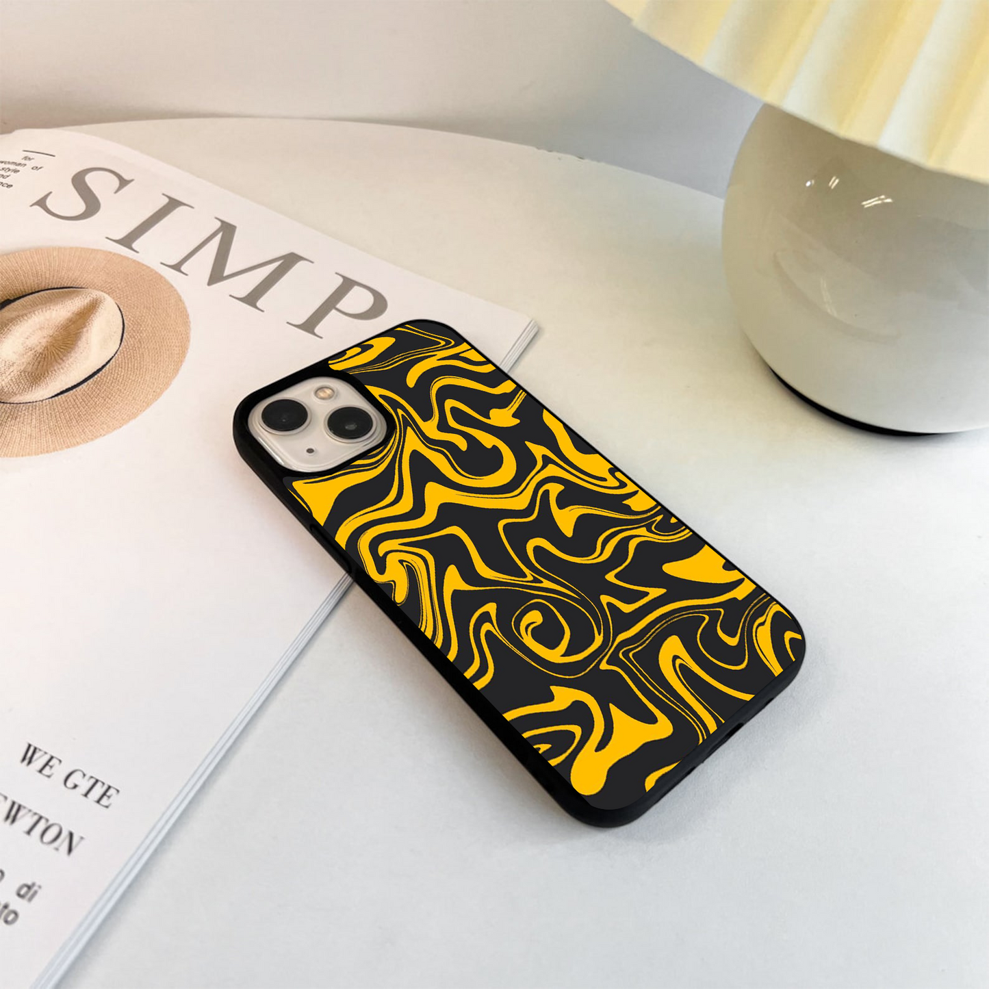 Black & Yellow Abstract Pattern Glass Case