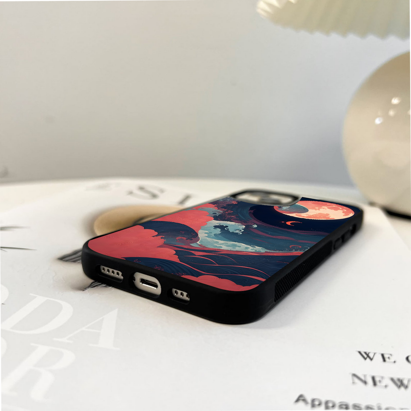 Waves And Moon Shade Glass Case