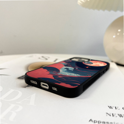 Waves And Moon Shade Glass Case