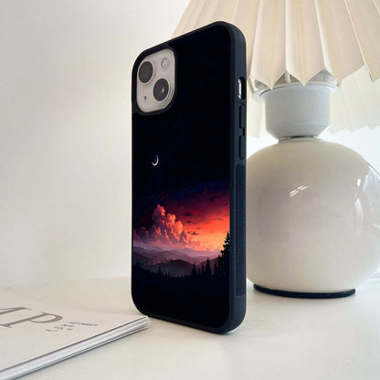 Crimson Sunset Over Valley Glass Case