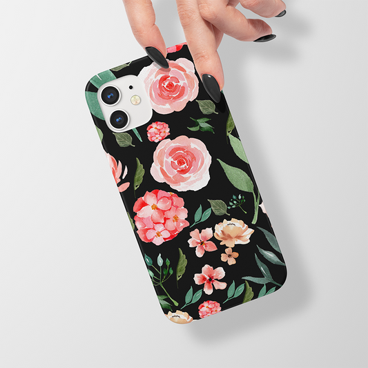 Pastel Lovely Pink -Black Flower Slim Case Cover With Same Design Holder