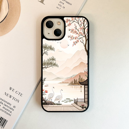 Cranes By Lake Glass Case