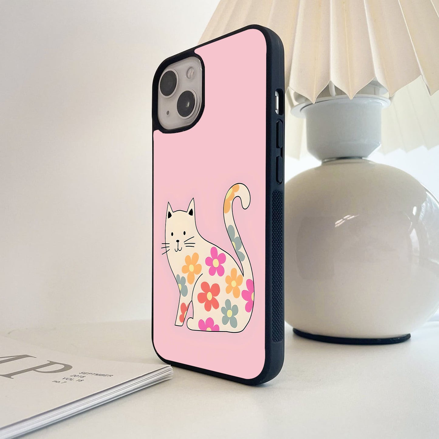 Flower Cat  Glass Case