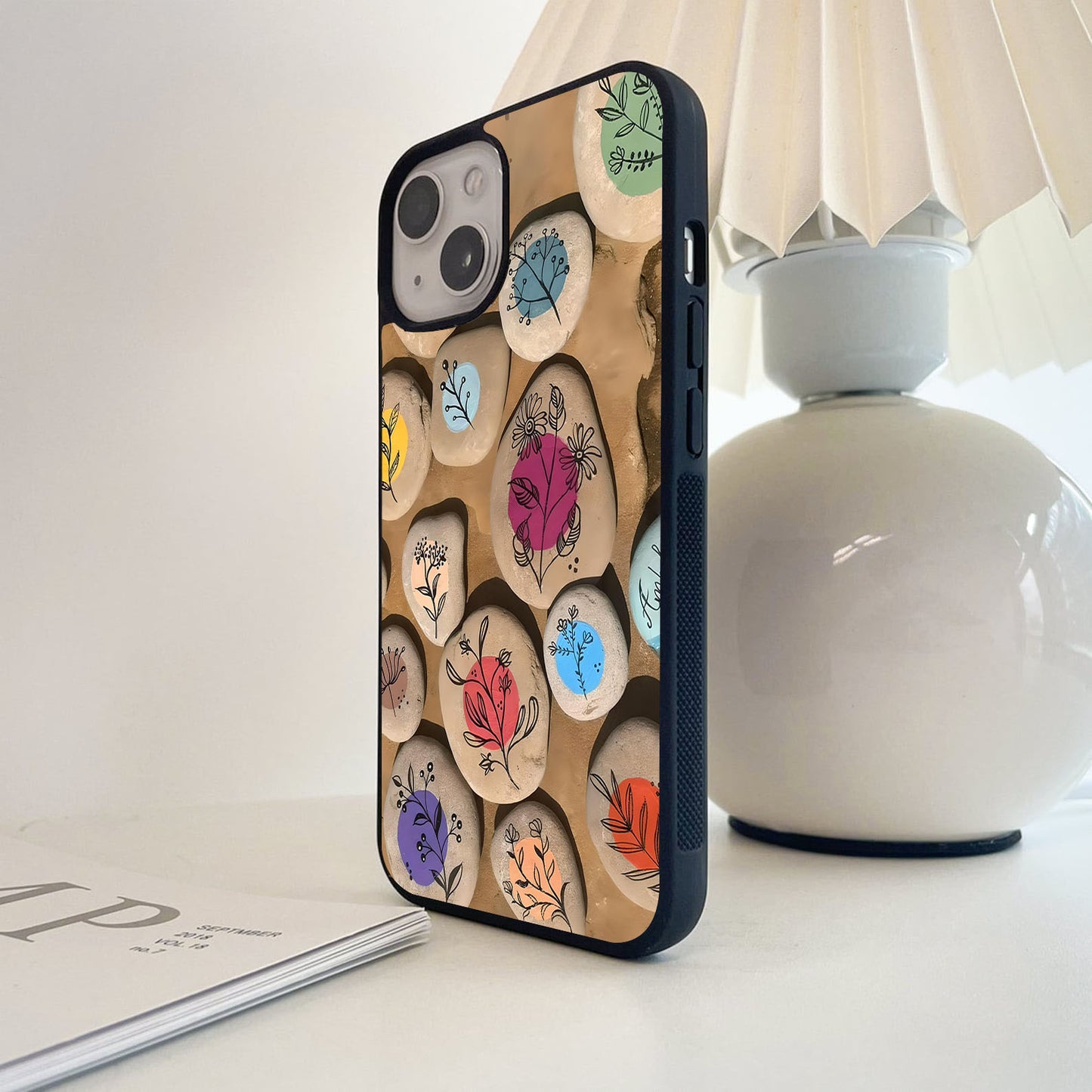 Painted Pebble Bloom Glass Case