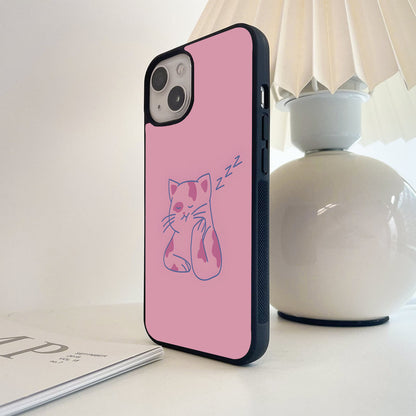 Sleepy Pink Cat Glass Case