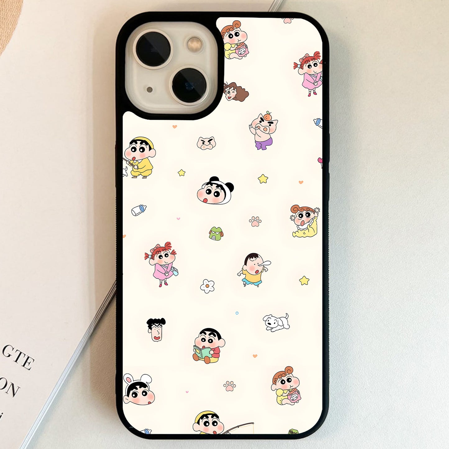 Cute Shinchan Pattern Glass Case